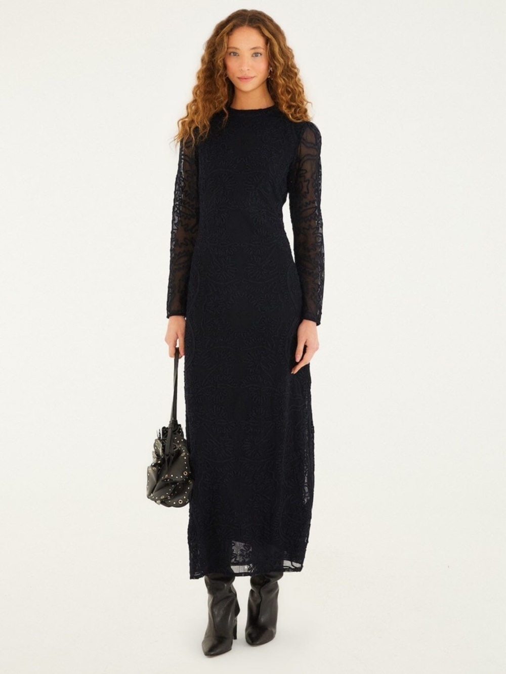 Farm Rio: Black Embroidered Sheer Sleeve
Maxi Dress